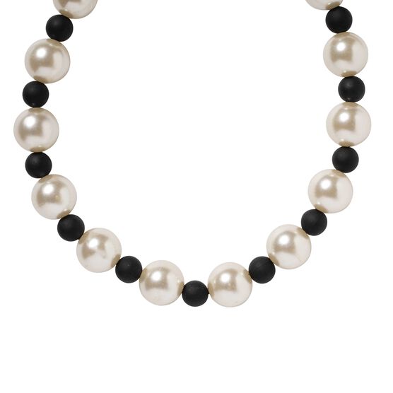 Black & pearl beaded ribbon necklace